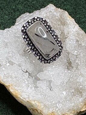 Black Rutile Quartz silver 925 ring
